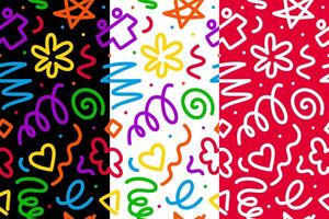 Squiggle line pattern with abstract color doodle vector