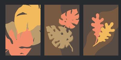 Set of posters with botanical elements and shapes. For interior decoration, print and design vector