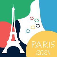 Paris 2024 Olympic sport games design. Colorful background with abstract shapes, rings and Eiffel tower silhouette. illustration vector
