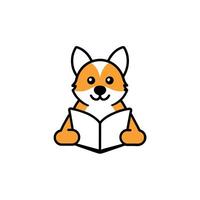Aussiepom dog reading icon illustration vector