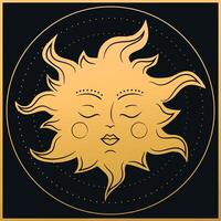 Sun symbol in magical circle. Gold celestial background. illustration vector