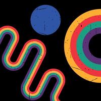 Retro vintage style stripes background. Rainbow on black background. Abstract lines and shapes. illustration vector