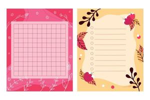 Paper notes set decorated with leaves and flowers. Templates for memo, reminder or to do list. illustration vector