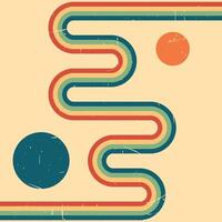 Abstract vintage retro background. Twisted wavy rainbow and circles. Grunge texture. illustration vector