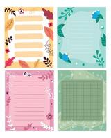 Set of paper notes decorated with leaves and flowers. Templates for memo, reminder or to do list. illustration vector