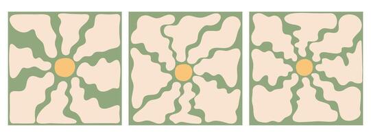 Groovy retro backgrounds with chamomile flower. Hippie 60s, 70s style. illustration vector