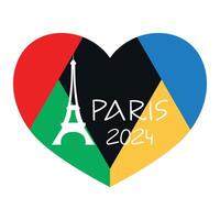 Paris 2024 Olympic sport games design. Simple template with geometric heart and Eiffel tower silhouette. illustration vector