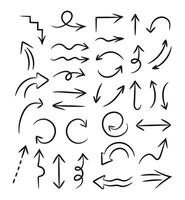 Simple hand drawn arrows collection. Arrows with different shapes, dotted arrows. illustration vector