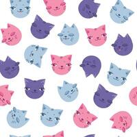 Cute hand drawn seamless pattern with colorful cat faces. Cat seamless pattern. Cartoon childish design. illustration vector