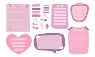Set of cute colorful paper notes. Notes for to-do-list, memo notepads, paper planner. Stickers and bookmarks for marking and decoration. illustration vector