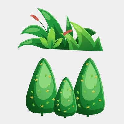 Set of green Bushes in Bloom A Flourishing Illustrations