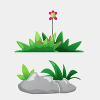 Set of green Bushes and rocks in Bloom A Flourishing Illustrations vector