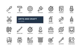 arts and craft handcraft design outline line icon set vector