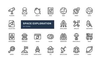 space exploration and science astronomy outline line icon set vector