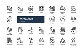 population demography census people crowd world data outline line icon set vector