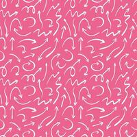 Hand drawn curved arrows seamless pattern. Doodle pink core style. Texture of pointers. Illustration in Sketch style. Glamour 2000s, 90s aesthetic vector
