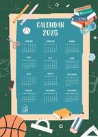 2025 table monthly calendar week start on Sunday with school that use for vertical digital and printable A4 A5 size vector