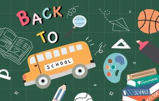 back to school background with stationery for horizontal design vector