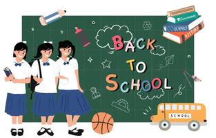 back to school background with stationery for horizontal design vector