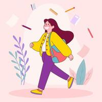 Flat Design Illustration of Cute Beautiful Girl Character Back to School with Smiling Expression vector