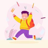 Flat Design Illustration of Cute Boy Character Jumping with Happy Expression Back to School vector