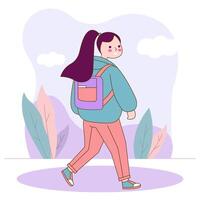 Flat Design Illustration of Cute Beautiful Girl Character Back to School with Smiling Expression vector