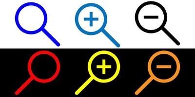 Zoom out and Zoom in icons. Magnifying glass icons with minus and plus signs. vector