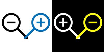 Zoom out and Zoom in icons. Magnifying glass icons with minus and plus signs. vector
