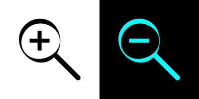 Zoom out and Zoom in icons. Magnifying glass icons with minus and plus signs. vector