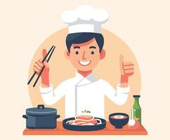 Chef Preparing Sushi in Elegant Setting vector