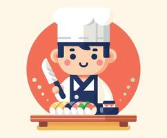 Sushi Chef with Platter of Sushi Illustration vector