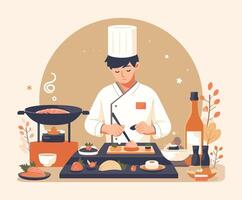 Chef Preparing Sushi in Elegant Setting vector