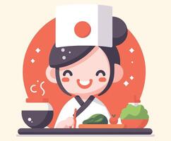 Sushi Chef with Platter of Sushi Illustration vector