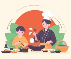Sushi Chef with Platter of Sushi Illustration vector