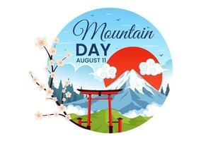 Mountain Day in Japan Illustration on August 11 featuring Mount Fuji and Sakura Flower Background in a Flat Cartoon Style Design vector