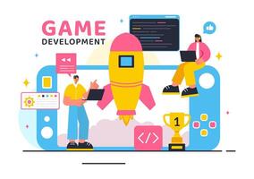 Illustration of Game Development with Games, Digital Technology, Programming, and Coding in a Flat Style Cartoon Background vector