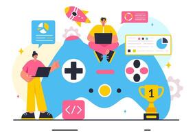 Illustration of Game Development with Games, Digital Technology, Programming, and Coding in a Flat Style Cartoon Background vector