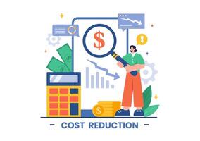 Cost Reduction Illustration depicting Decrease, Price Minimization, or Falling Profit Rates in Business, in a Flat Style Cartoon Background vector