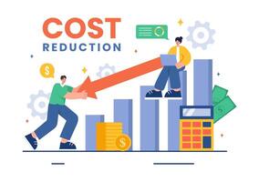 Cost Reduction Illustration depicting Decrease, Price Minimization, or Falling Profit Rates in Business, in a Flat Style Cartoon Background vector