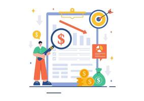 Cost Reduction Illustration depicting Decrease, Price Minimization, or Falling Profit Rates in Business, in a Flat Style Cartoon Background vector