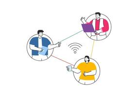 Intranet Internet Network Connection Technology Illustration to Share Confidential Company Information and Website in Flat Cartoon Background vector