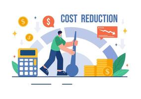 Cost Reduction Illustration depicting Decrease, Price Minimization, or Falling Profit Rates in Business, in a Flat Style Cartoon Background vector