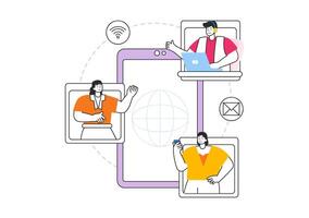 Intranet Internet Network Connection Technology Illustration to Share Confidential Company Information and Website in Flat Cartoon Background vector