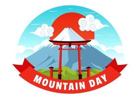 Mountain Day in Japan Illustration on August 11 featuring Mount Fuji and Sakura Flower Background in a Flat Cartoon Style Design vector