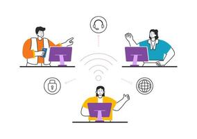 Intranet Internet Network Connection Technology Illustration to Share Confidential Company Information and Website in Flat Cartoon Background vector