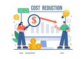 Cost Reduction Illustration depicting Decrease, Price Minimization, or Falling Profit Rates in Business, in a Flat Style Cartoon Background vector