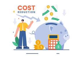 Cost Reduction Illustration depicting Decrease, Price Minimization, or Falling Profit Rates in Business, in a Flat Style Cartoon Background vector