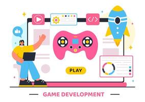 Illustration of Game Development with Games, Digital Technology, Programming, and Coding in a Flat Style Cartoon Background vector