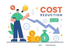Cost Reduction Illustration depicting Decrease, Price Minimization, or Falling Profit Rates in Business, in a Flat Style Cartoon Background vector