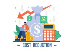 Cost Reduction Illustration depicting Decrease, Price Minimization, or Falling Profit Rates in Business, in a Flat Style Cartoon Background vector